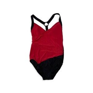 NWOT Aqua Green Colorblock One Piece Bathing Suit, Red/Black M